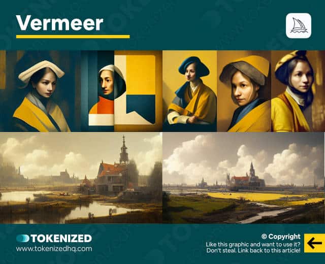 Examples of Midjourney's interpretation of Vermeer's art style.