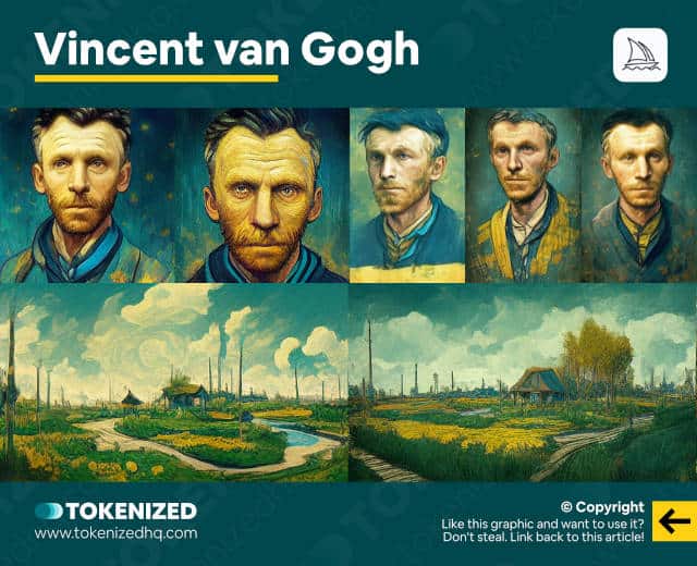 Examples of Midjourney's interpretation of Vincent van Gogh's art style.