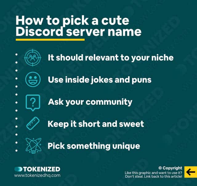 Infographic explaining how to pic a cute Discord server name.
