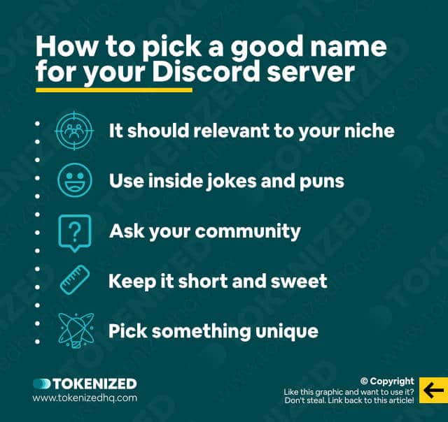 Infographic explaining how to pick a good name for your Discord server for gaming.