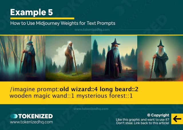 Examples of a prompt with different text weights in Midjourney.