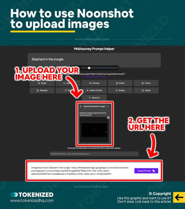 Step-by-step guide showing how to use Noonshot to upload images to Midjourney.