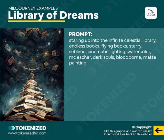 Midjourney AI art examples: Library of Dreams
