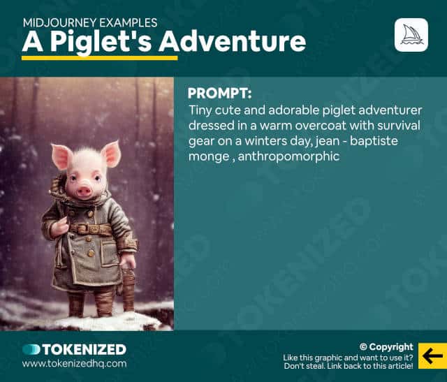 Midjourney AI examples: A Piglet's Adventure