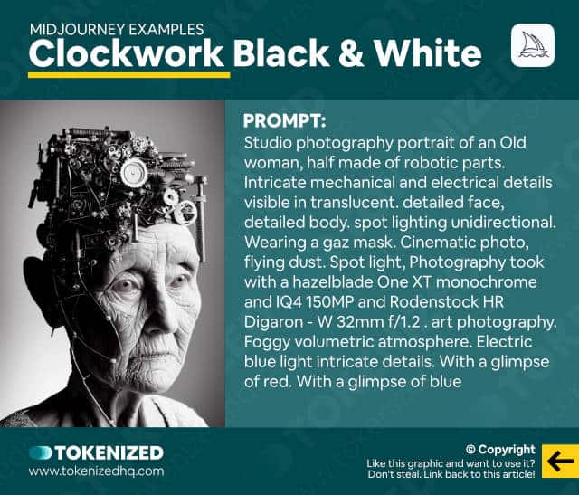 Midjourney examples with prompts: Clockwork Black & White