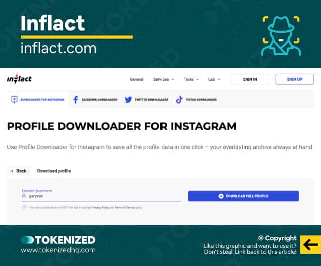 Screenshot of the Inflact Instagram profile picture downloader.