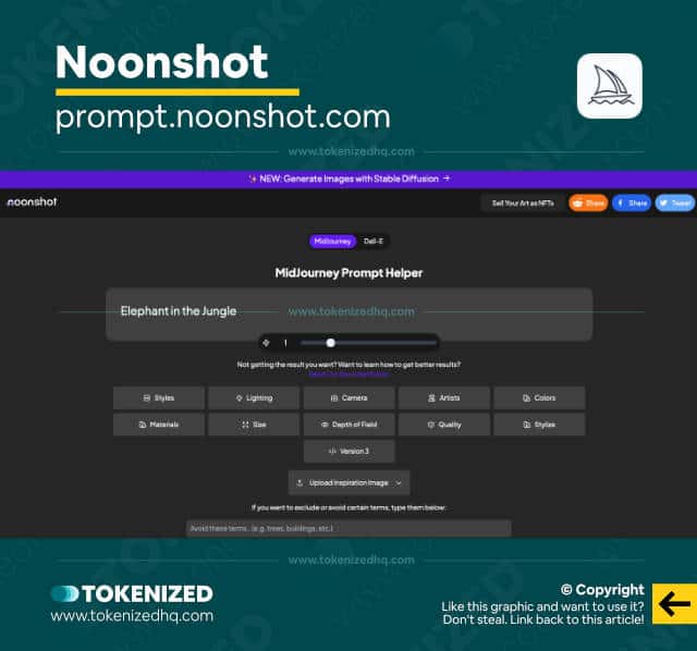 Screenshot of the "Noonshot" text prompt builder website.