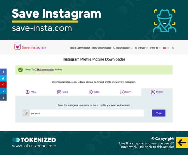 Screenshot of the Save Instagram profile picture download website.