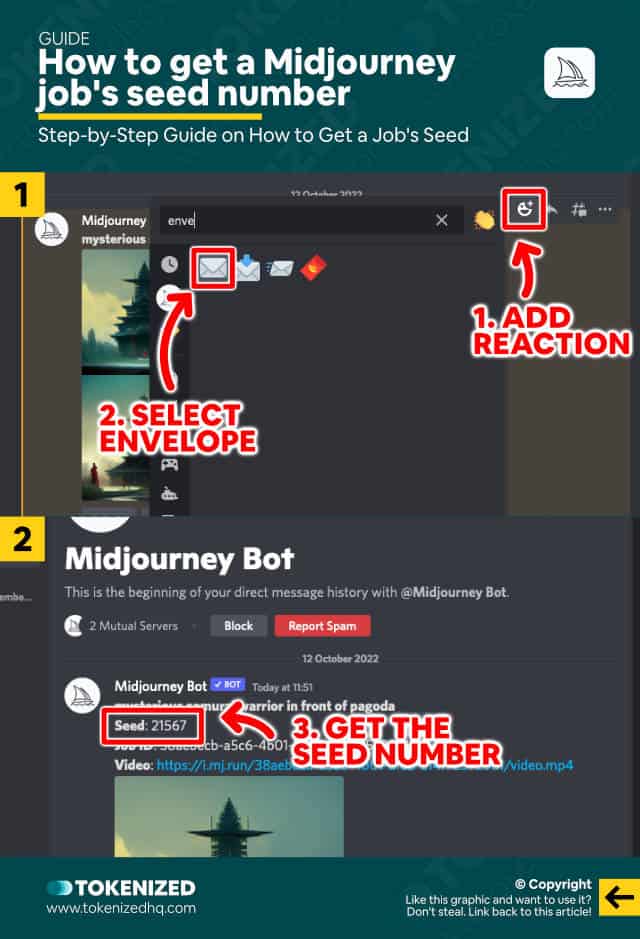 Step-by-step guide on how to get a Midjourney job's seed number.