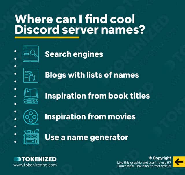 Infographic explaining where you can find cool Discord server names.