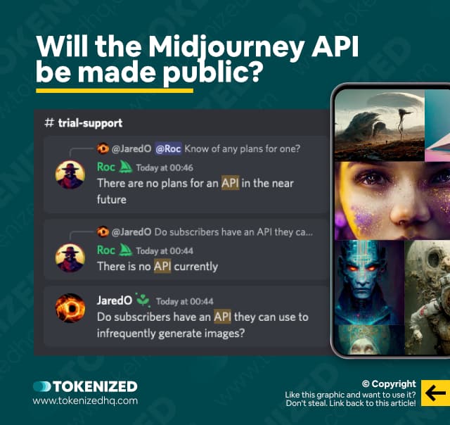 Infographic showing that Midjourney has no plans of releasing a public API.