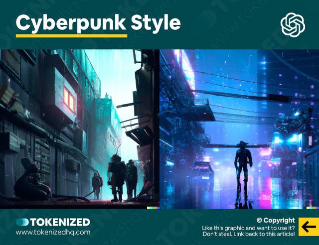 Examples of DALL-E styles for Cyberpunk images.