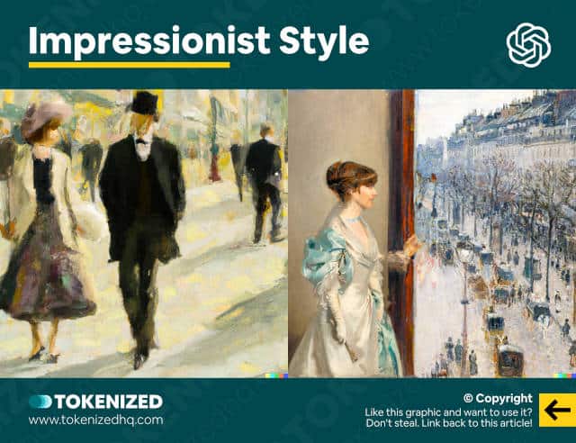 Examples of DALL-E art styles for Impressionism