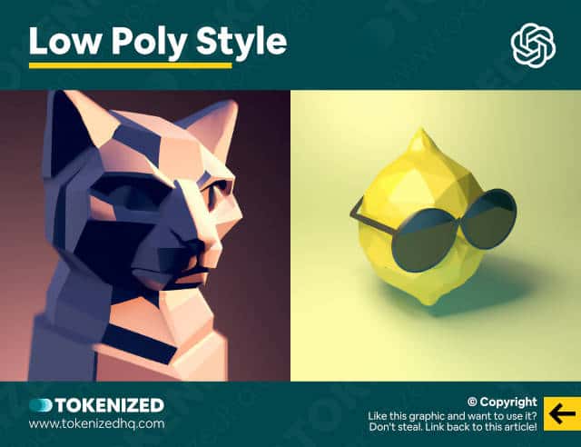 Examples of DALL-E styles for Low Poly images.