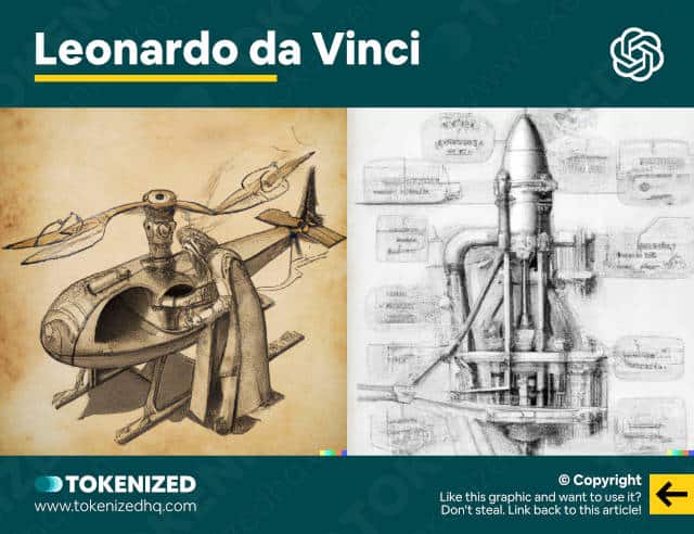 Examples of DALL-E artist style for Leonardo da Vinci