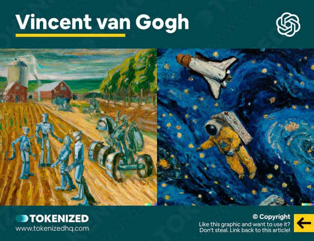 Examples of DALL-E artist style for Vincent van Gogh