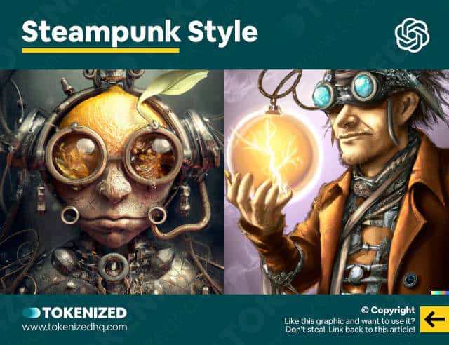 Examples of DALL-E styles for Steampunk images.