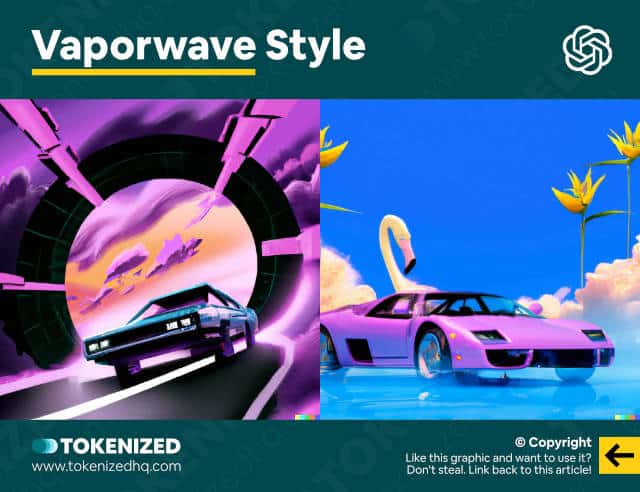 Examples of DALL-E styles for Vaporwave images.