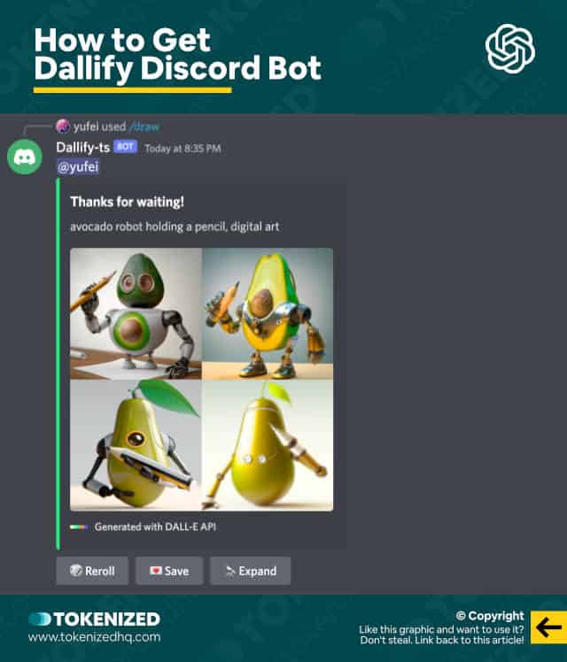 Infographic showing what the Dallify Discord Bot looks like in action.