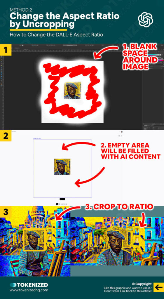 Step-by-step guide explaining how to change the DALL-E aspect ratio – Method 2: Uncropping