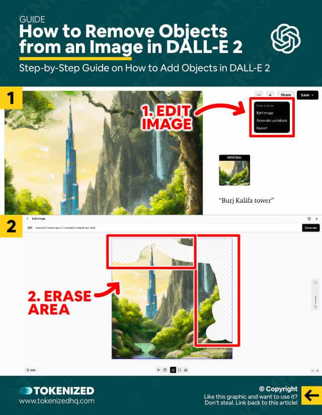 Step-by-step guide on how to remove objects from an image in DALL-E.