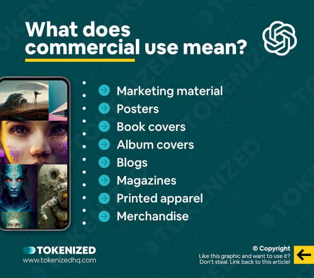 Infographic explaining what the DALL-E commercial use terms actually mean in terms of specific use cases.