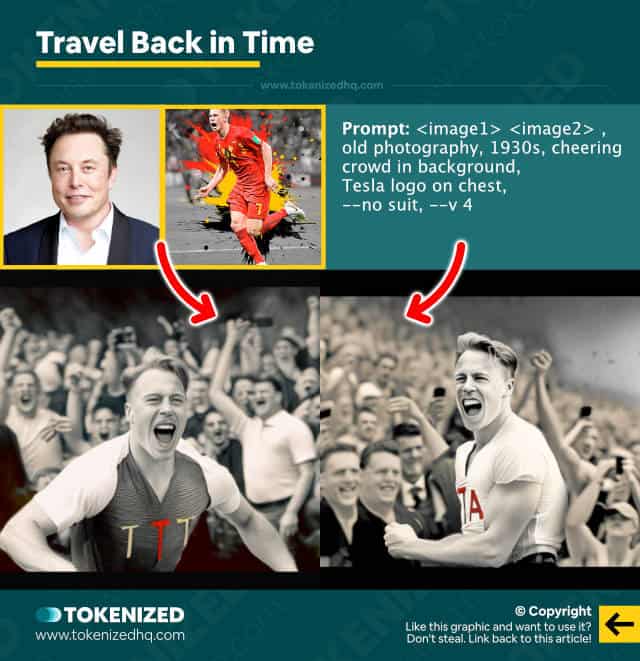 Example 1: Combine images in Midjourney to travel back in time.