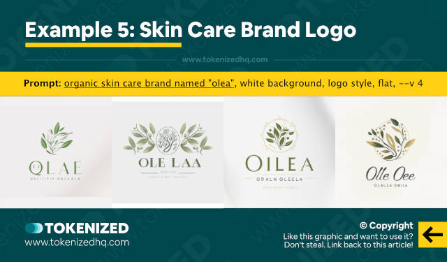 Infographic showing an example of Midjourney logo design: Skin Care Brand Logo