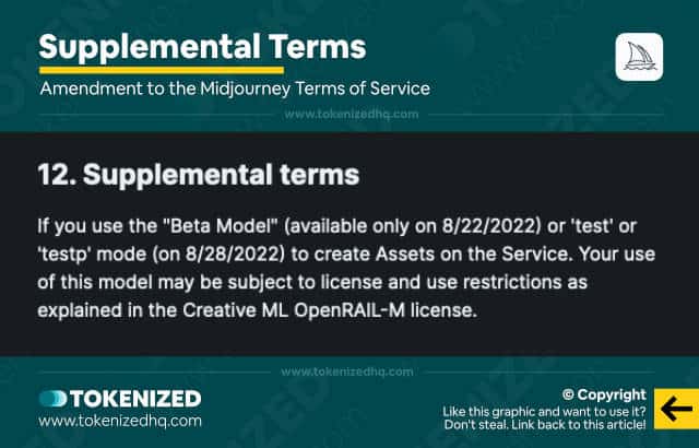 Infographic showing the second amendment that was made to the Midjourney Terms of Service on August 28, 2022.