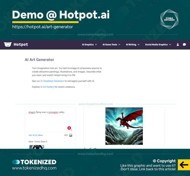 Screenshot of the Stable Diffusion demo site at Hotpot.