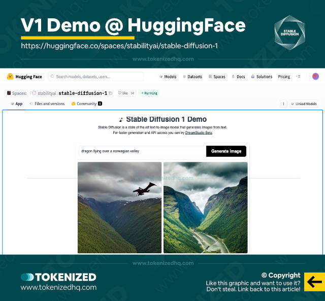 Screenshot of the Stable Diffusion v1 demo site at HuggingFace.