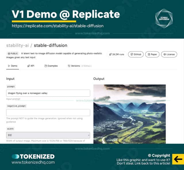 Screenshot of the Stable Diffusion v1 demo site at Replicate.