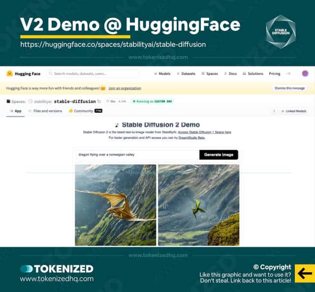 Screenshot of the Stable Diffusion v2 demo site at HuggingFace.