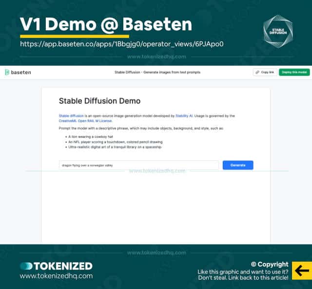 Screenshot of the Stable Diffusion v1 demo site at Baseten.
