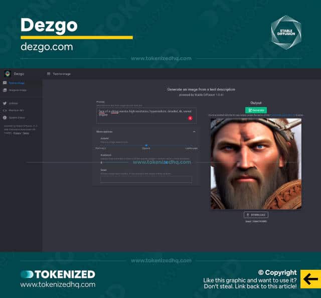 Screenshot of the "Dezgo" Stable Diffusion online generator.