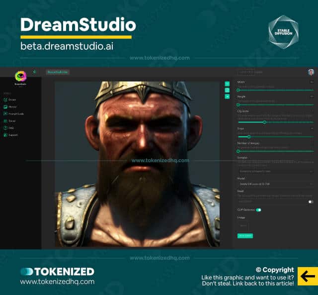 Screenshot of the official Stable Diffusion online generator "DreamStudio" by Stability AI