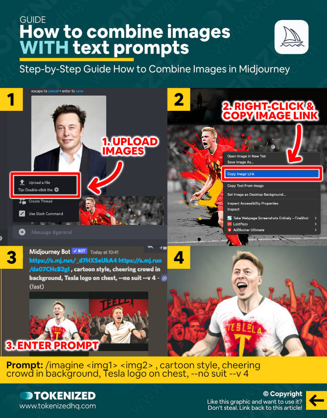 Step-by-step guide on how to combine images in Midjourney WITH text prompts.