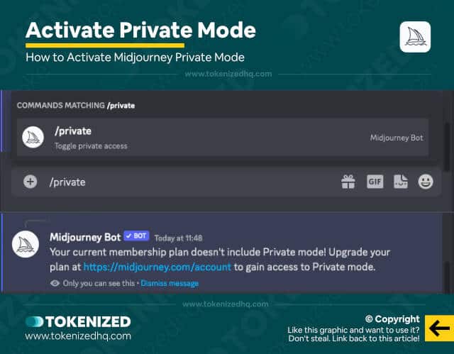 how to activate midjourney private mode infographic