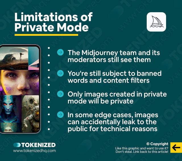 limitations of midjourney private mode infographic