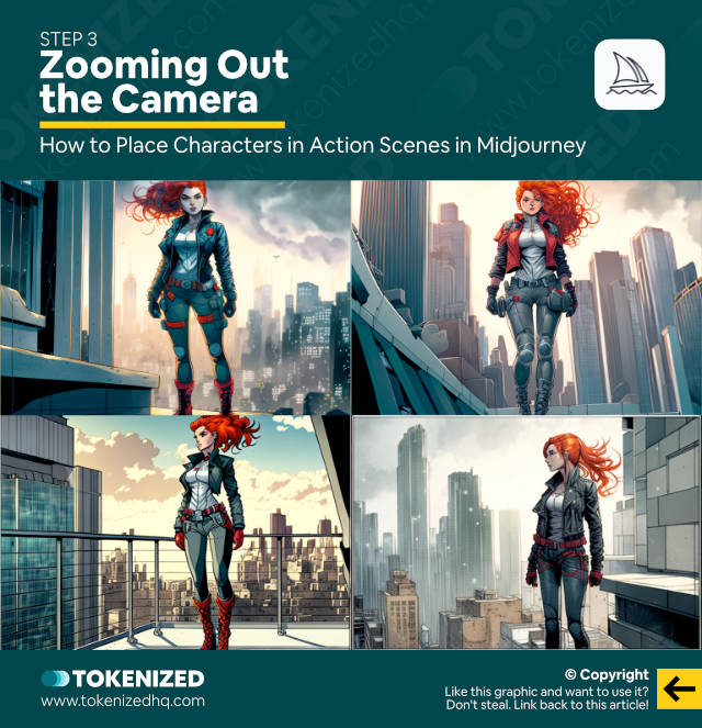 Place Characters in Action Scenes in Midjourney – Zooming out the Camera