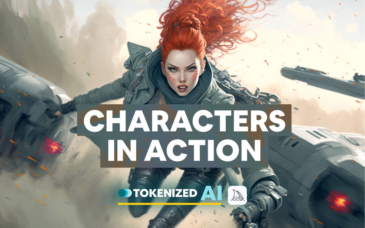 Artistic Feature image for the blog post "How to Place a Character in Action Scenes in Midjourney"