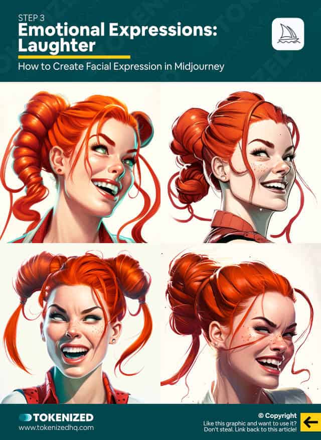 Create Facial Expressions in Midjourney – Step 3 – Emotions: Laughter