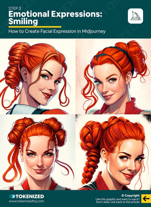 Create Facial Expressions in Midjourney – Step 3 – Emotions: Smiling