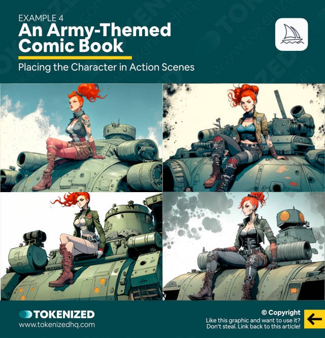 Place Characters in Action Scenes in Midjourney – An Army-Themed Comic Book