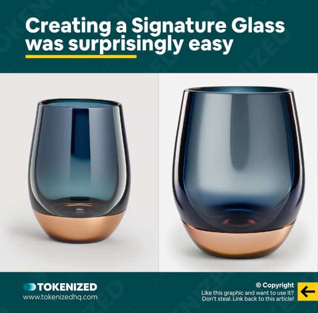 Infographic showing the signature glass that came out of our Midjourney product design process.