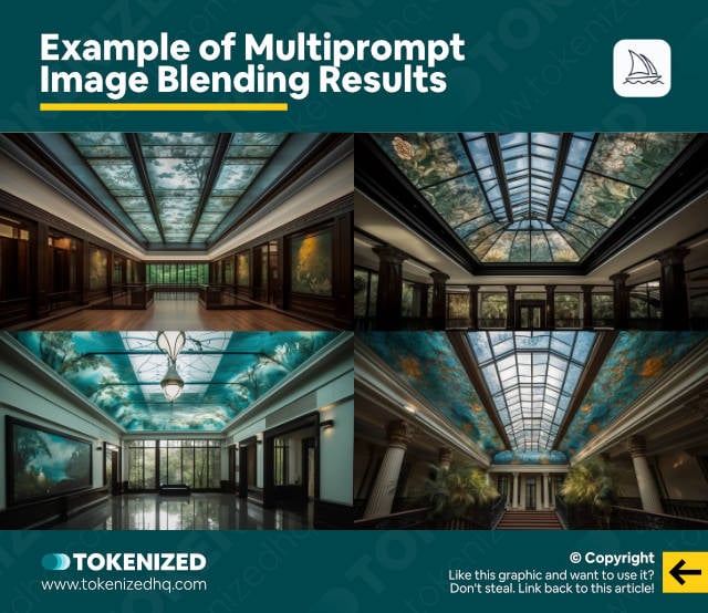 Example of Multiprompt Image Blending results in Midjourney.
