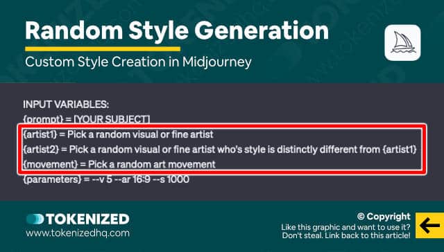 Infographic showing the random input in our blended style generation prompt for ChatGPT.