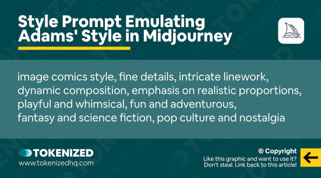 Infographic showing the prompt that we'll use for Midjourney artist style emulation.